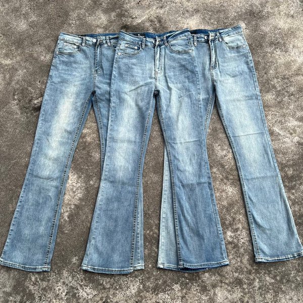 Vintage Blue Washed Denim Jeans With Faded Lightning Stripe & Flared Hem For Cleanfit Style Fashion Trends