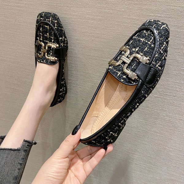 Spring Leather Loafers, Women's Small Fragrant Style Flat Bottomed Round Toe Single Shoes, Soft Soled Grandma Bean Shoes-image