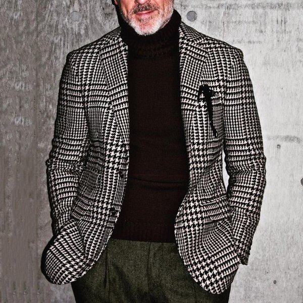 2025 Popular Men's Casual Suit Fashionable Business Top Single Breasted Slim Fit Grid-image