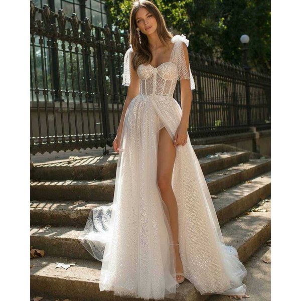 Women's Clothing Sexy Slit Shiny Long Dress Wedding Dress