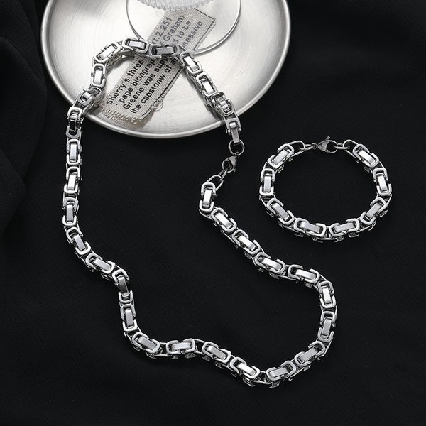 1Pcs Stainless Steel Emperor Chain Men's Light Luxury Necklace Titanium Steel King Chain Handmade Square Splicing Back Chain Bracelet-image