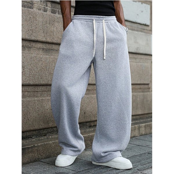 Men's Casual Jogger Pants - Relaxed Fit Drawstring Waist Streetwear Sweatpants (Black/Gray)-image