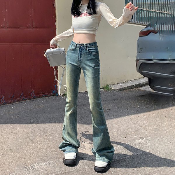 Women’s Clothing high street retro hot girl flared jeans for women high waist slim fit trendy all match bell bottom pants