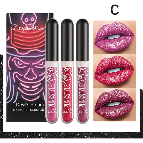 3pcs Liquid Glitter Lipstick Glitter Lip Gloss Diamond Shimmer Matte Lipstick Set Long Lasting High Pigment Glitter Halloween Party Makeup Gift