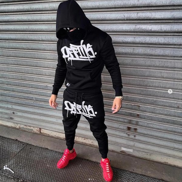 Trendy Men's Hip Hop Hoodie & Joggers Set - 2-Piece Printed Streetwear Tracksuit For Casual & Gym