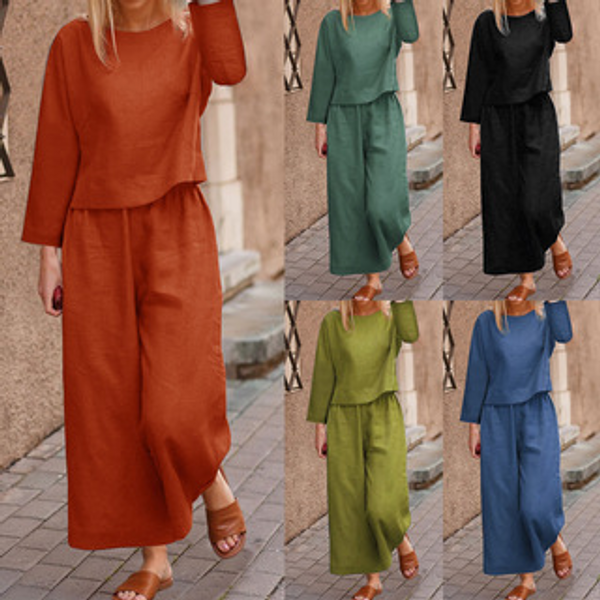 Women's Clothing New Product Casual Large Size Suit Loose Solid Color Shirt Trousers Two-piece Set
