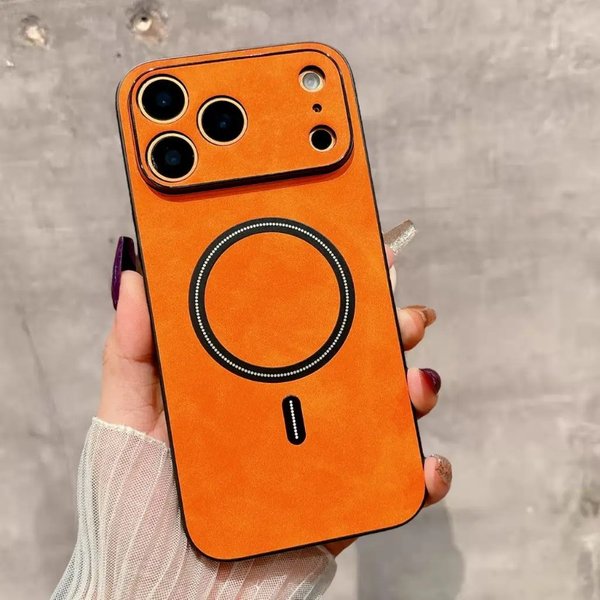 Luxury Wireless Charging Magnetic Cortex Leather Phone Case For Iphone 16 14 13 12 15 17 Pro Max Air Shockproof Bumper-image