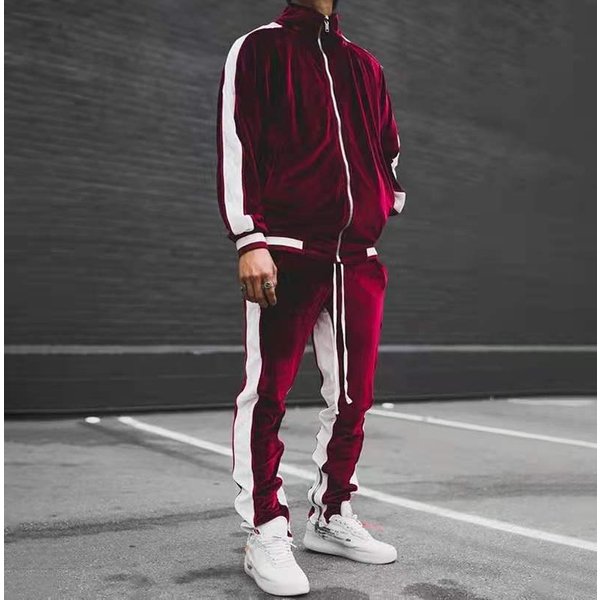 Spring Autumn M's Veet Set Sport Suit Male Plus Velour Thick Hoodies+ Pants Warm Sweatshirt Sportswear Tracksuit For-image