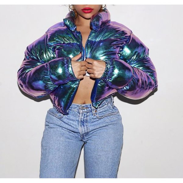 Women's Cotton-Padded Jacket Autumn And Winter Cotton Clothing Bright-Color Metal Short-image
