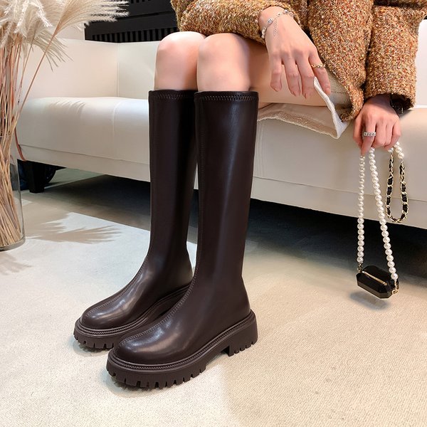 Women's Shoes Knee High Boots With Thick Sole, Round Toe, Chunky Heel For Fall And Winter - Comfortable Riding Boots With Lace-Up Or Zipper Closure