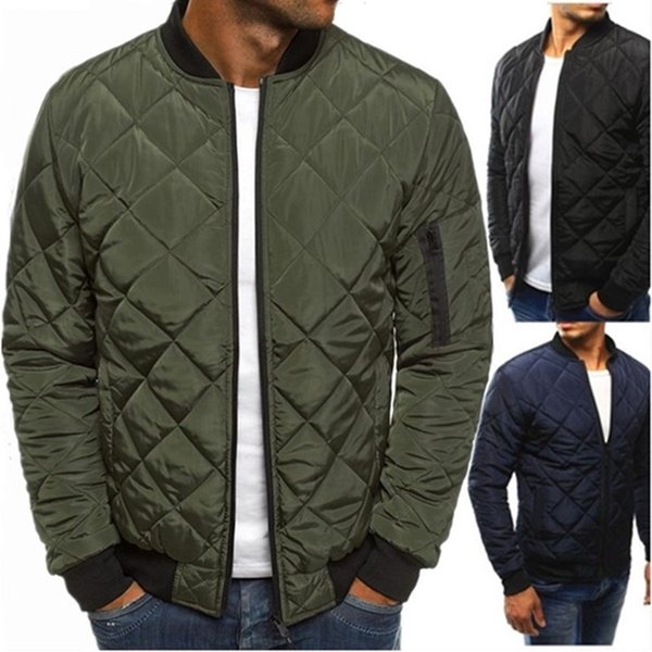 Men's Clothing Diamond Plaid Men's Padded Jacket Stand Collar Short Cotton Coat Menswear-image