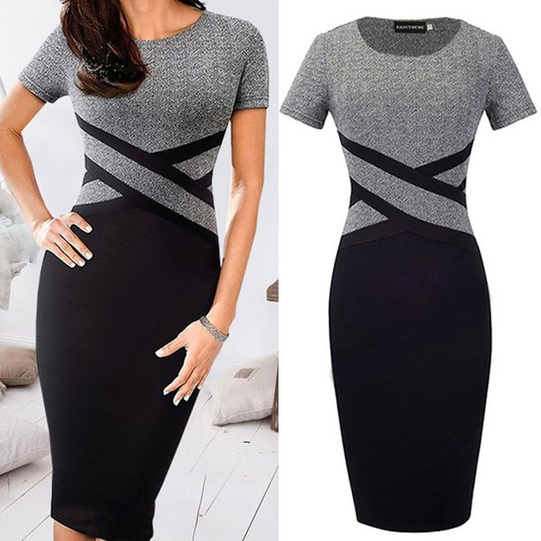 Women's Clothing Fashion Business Wear Hip-covering Skirt Striped Short-sleeved Slim Dress