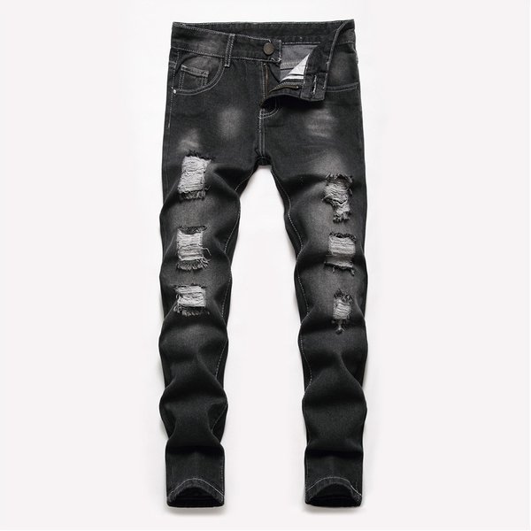 Kids’ Clothing Boys Straight Ripped Trousers Washed Non Elastic Medium And Large Children's Jeans-image