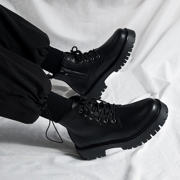 Chef Men's Shoes Spring Non-Slip Waterproof Kitchen High-Top Leather Boots Black Casual Leather Shoes Spring Sports Martin Trendy Shoes-image