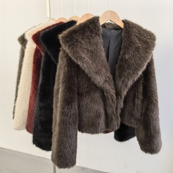 Women's Clothing Luxury Faux Fox Fur Coat Women's Short Jacket Winter Fashion Faux Fur Coat With Leather Trim, Customizable Colors & Sizes