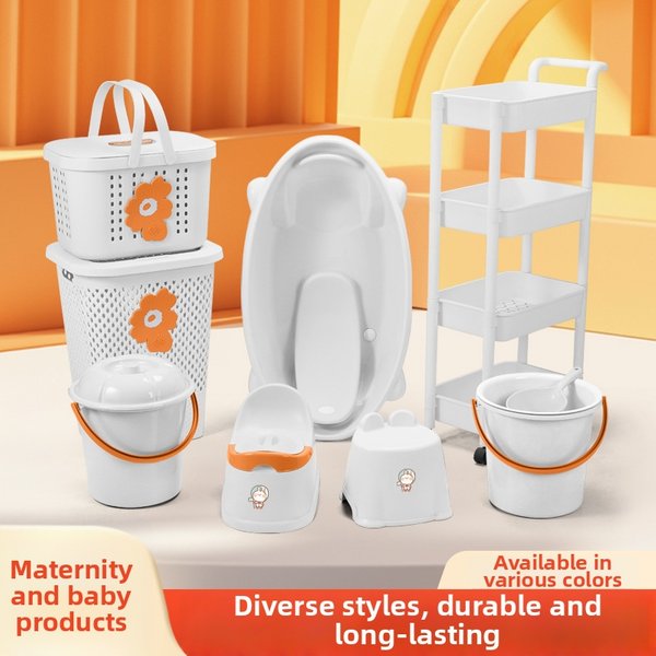 Cartoon Thickened Baby Bath Tub Set with Storage Shelf Newborn Plastic Bathing Bed for Kids