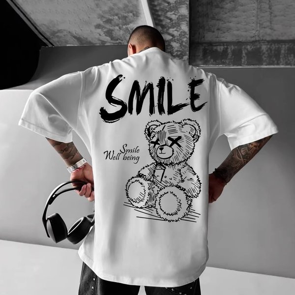 Men's Graphic T-Shirt Short Sleeved Gothic Bear Print Crew Neck Streetwear