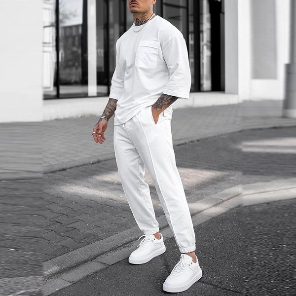 Men's New Sports Suit Men Street Trend Casual Printed Short Sleeve Pants Casual Two-Piece Suit-image