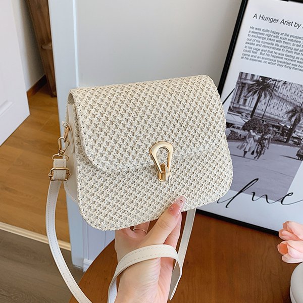 Women's Bags Weaving Fashion Version Spring New Versatile Shoulder Messenger Bag Lock Buckle Stylish Small Square Bag Version-image