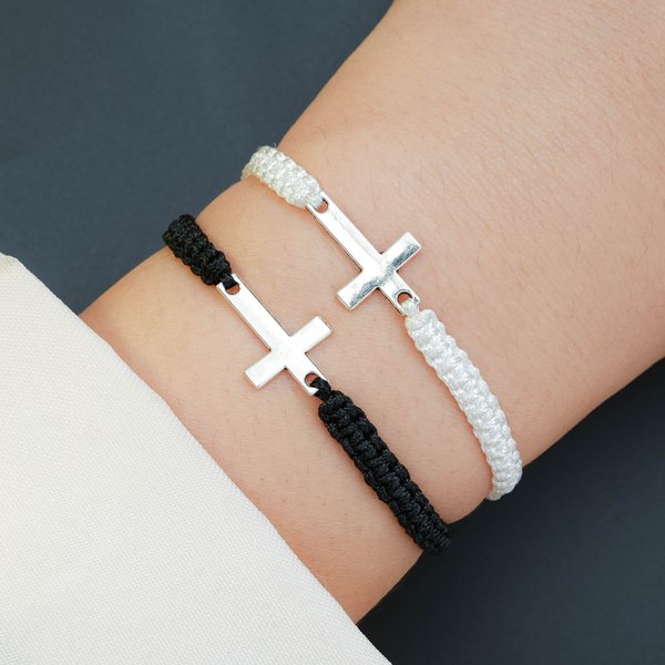 Simple Fashion Friendship Bracelet Hand Woven Cross Bracelet Black And White Set Couple Bracelet 2 Piece Set-image