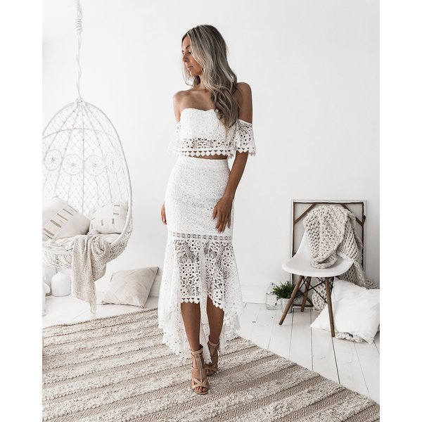 Dress Popular Lace Skirt Tube Top Backless Temperament Pencil Skirt Two-Piece Women's Skirt-image