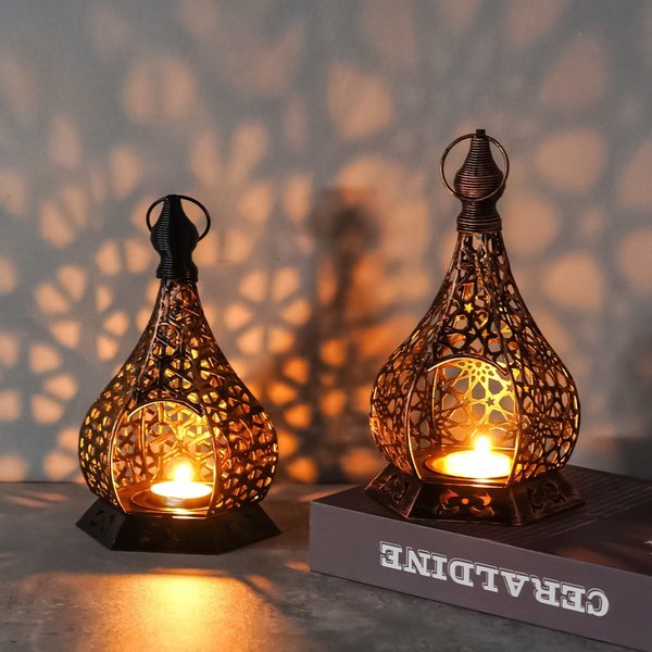 Home Furniture Festival Middle Eastern Style New Hollow Electroplated Iron Candlestick Atmosphere Decoration Aromatherapy Candle Holder Ornaments-image