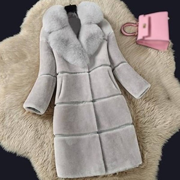 Sheepshear Autumn And Winter New Spliced Fur All-In-One Mid-Length Fox Fur Collar Coat And Fur Jacket-image