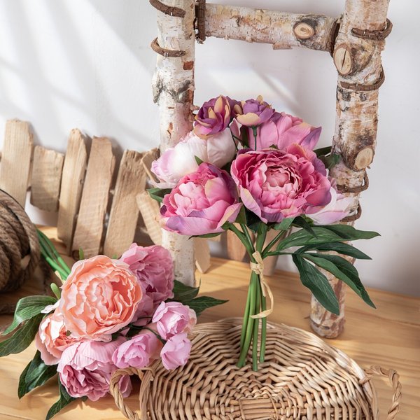 Manufacturer Wholesale Peony Bouquet Champagne Artificial Flower Bouquet Foreign Trade Home Decoration Wedding Artificial Flower DY1-36C-image