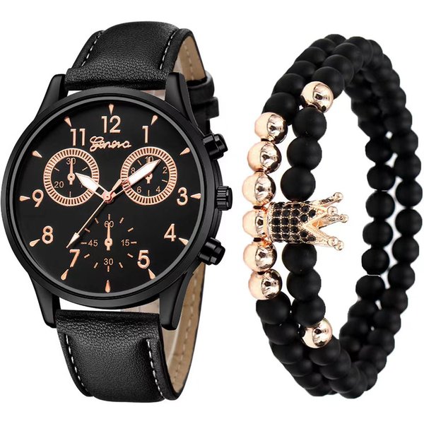 Men's Watches Men's Three Eye Casual Business Watch Belt Three Piece Gift Box Quartz Watch Watch 3Pcs Set-image