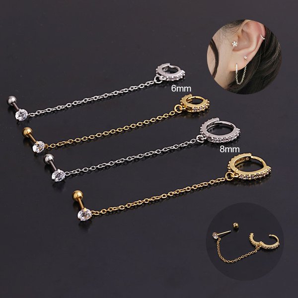 Ear Cartilage Rings & Studs Geometric 316 Stainless Steel Copper Inlaid Zircon-image