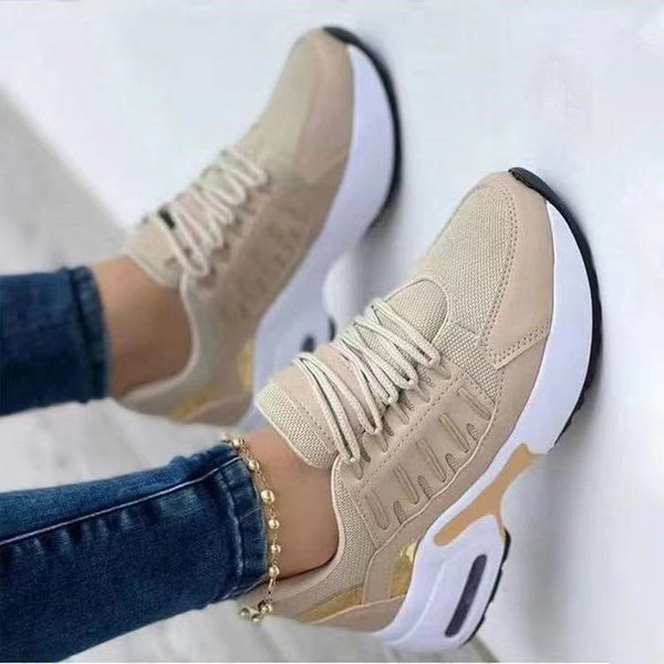 Large Size Women's Shoes New Style Women's Flying Woven Wedge Heel Round Toe Lace-Up Mesh Sports Shoes Women-image