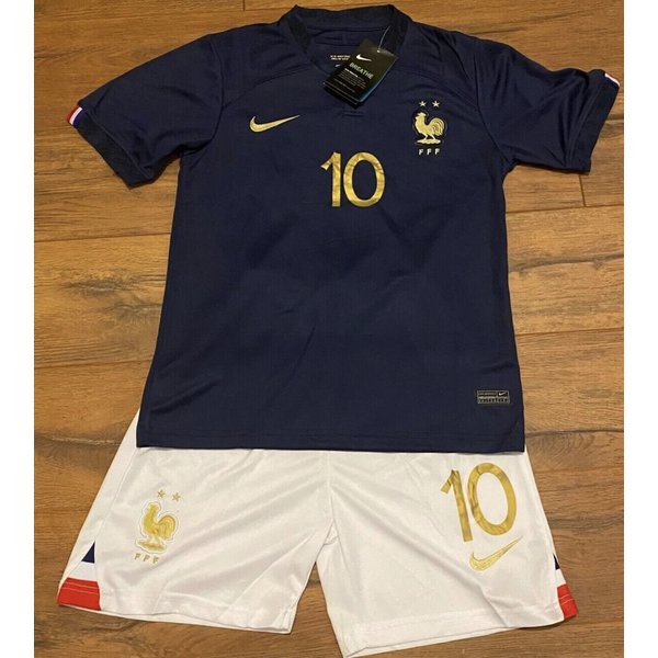 2022 France World Cup Mbappe #10 Soccer Jersey and Shorts Football Set - Kids