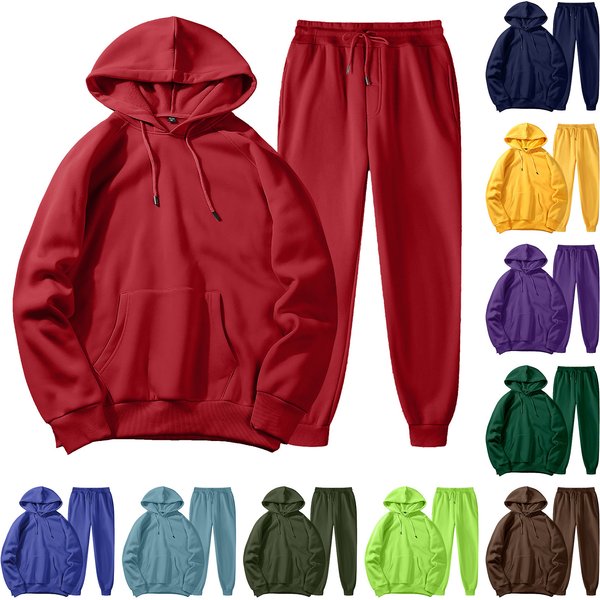 Women's Clothing Autumn and winter men's hooded solid color light plate pullover sweatshirt set casual sports hoodie sweatshirt trousers two piece set