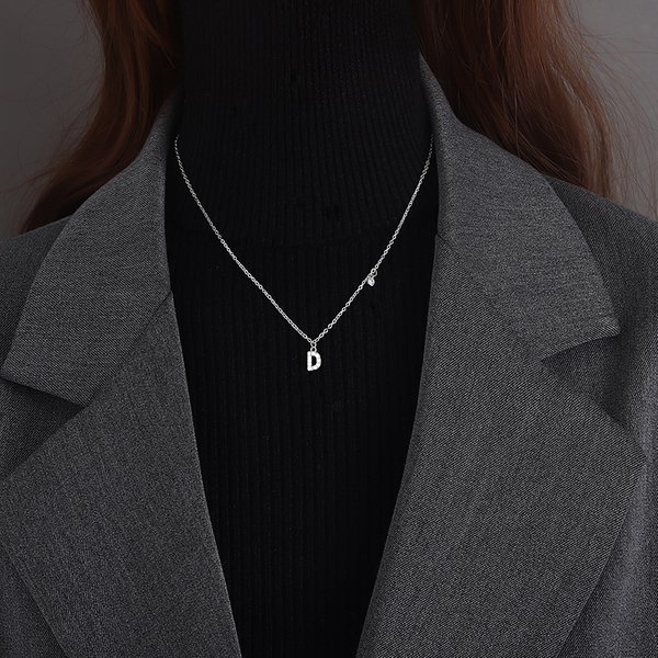 Ready Stock Sterg Sier 26 Necklace Sparkg Zircon Letter Pendant Simple Collar Chain Neckchain Women's Boutique Jewelry-image