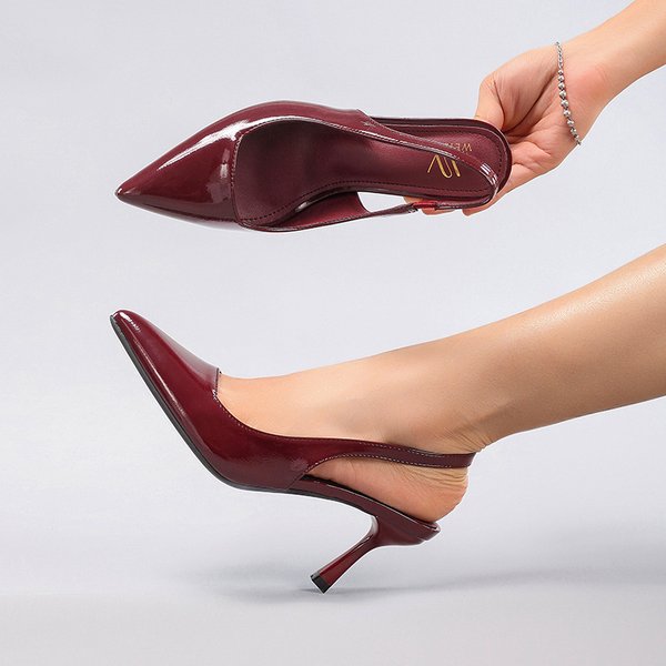 Women’S Shoes Simple Versatile Patent Leather High Heels Empty Back Elegant Sexy Party Dance Pointed Stiletto Sandals-image