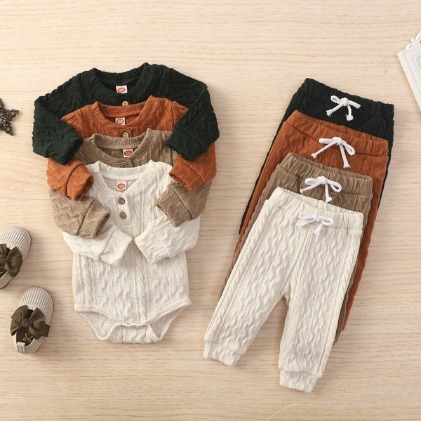 Baby Clothing Autumn And Winter Season Children's Long-Sleeved Top Plus Trousers Twist Solid Color Two-Piece Set-image