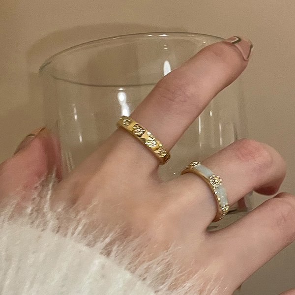 Gray Blue Drip Glaze Ring Female Spring And Summer Gentle Temperament Love Zircon Index Finger Ring Niche Design Ring-image