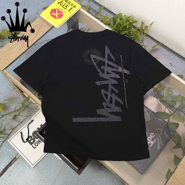 Stussy Letter Pattern Logo Printed Casual Loose Cotton Short Sleeved T-Shirt-image