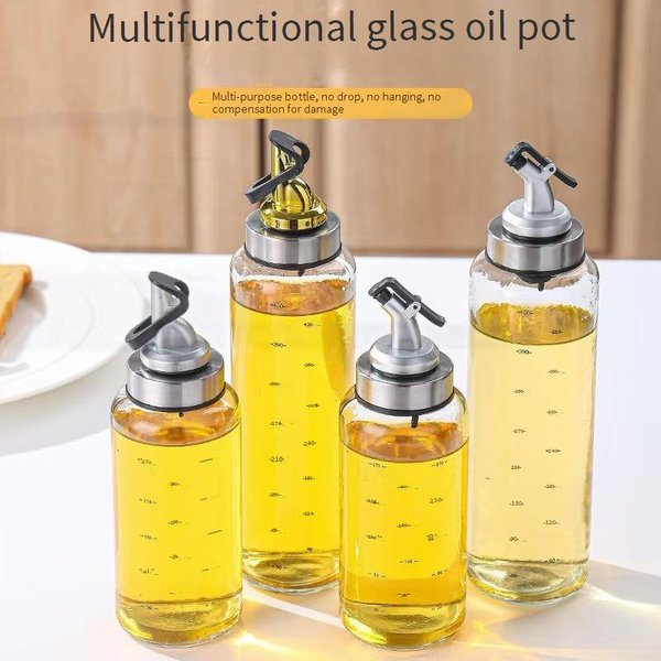 Glass Oil Dispenser Bottle - Leakproof Kitchen Oil Container For Soy Sauce Vinegar & Sesame Oil (Set Of 3 500Ml Each With Pour Spout)-image