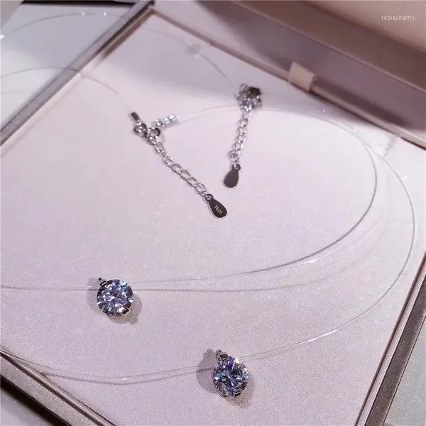 True Sterling Sier Dazzling Zircon Necklace Invisible Transparent Fishing Line Simple Pendant Personality Jewelry Chains-image