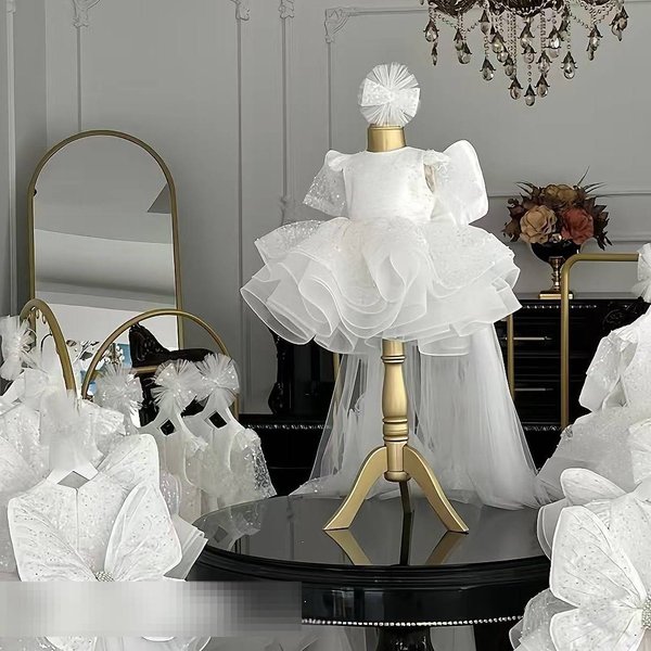 Elegant Princess Dress With Butterfly Train – Sparkling Tulle Ball Gown For Girls' Birthday & Stage Performances-image