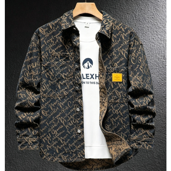 Men's Vintage Denim Shirt Jacket - Oversized Casual Button Up Shirt With Floral Embroidery, Loose Fit Comfort Cotton Blend For Plus Size (M-3XL)