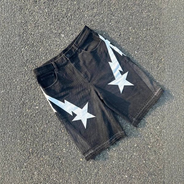 Men's Clothing High Street 25 New Summer New European And American Trend Letter Stitching Denim Shorts-image