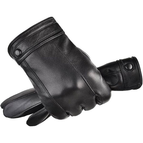 Premium Men's Genuine Sheepskin Leather Gloves - Windproof, Water-Resistant, Touchscreen Compatible, Fleece-Lined For Winter & Driving