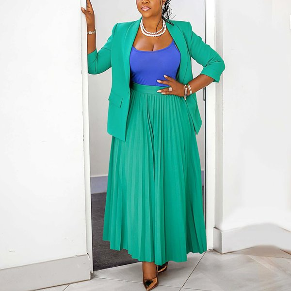 Women's Clothing Fashion Casual Professional Wear Ladies Suit Pleated Skirt Suit-image