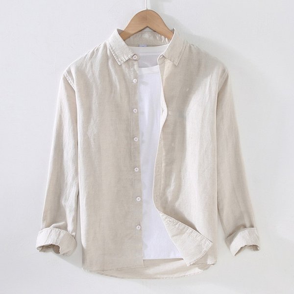 Men's Clothing Long Sleeved Linen Shirt Men's Loose Fashion Casual Cotton And Linen Shirt Jacket-image