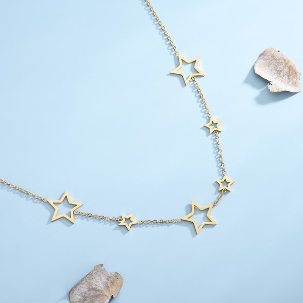 Minimalist Star Necklace For Women, Geometric Pendant Choker, Stainless Steel Jewelry In Silver, Gold, Rose Gold