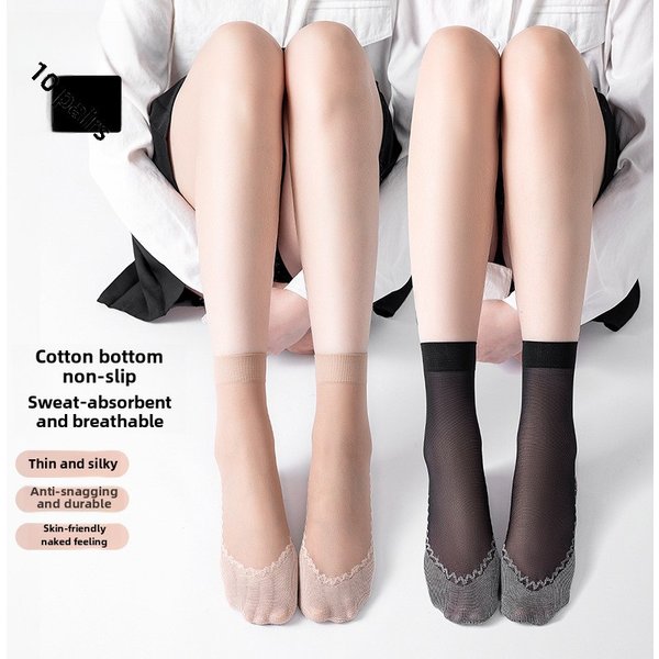 Bonus Cotton Bottom Short Stockings Women's Spring And Summer Thin Crystal Silk Non-Slip Short Stockings Transparent Anti-Snag Silk Wear-Resistant Ste-image