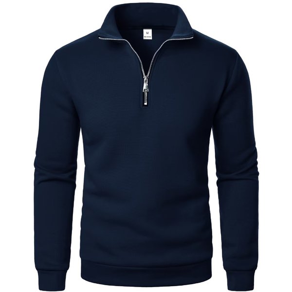 Men's Stand Collar Half-Zip Sweatshirt – Fleece-Lined Pullover With Stylish Minimalist Design (S-XXXL) – Casual Long Sleeve Top For Streetwear-image