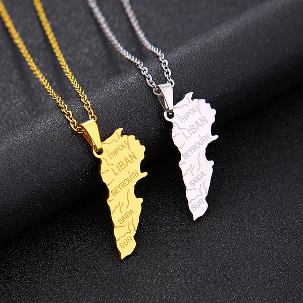 Hot Sale Lebanon Map Necklace Men's And Women's Geometric Titanium Steel Pendant Couple Necklace Fashion Jewelry-image